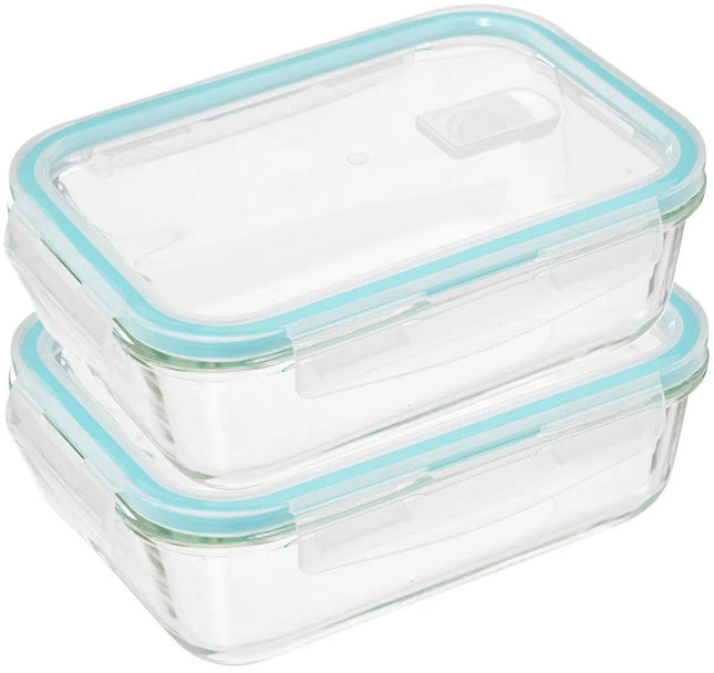 5Five Boîte de conservation avec couvercle - 2x - verre - hermétique - avec clips - 21 x 15 x 7 cm - 1180 ml