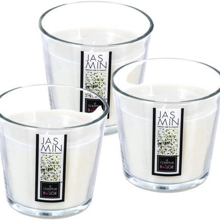 Atmosphera Candles Bougie parfumée - 3x - dans un verre - arôme jasmin - 40 heures de combustion - 13 x 12 cm - décoration d'intérieur - bougies parfumées