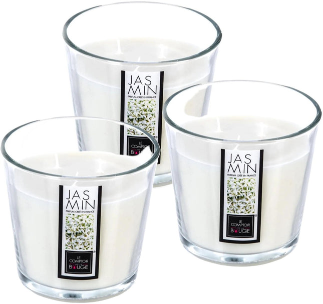 Atmosphera Candles Bougie parfumée - 3x - dans un verre - arôme jasmin - 40 heures de combustion - 13 x 12 cm - décoration d'intérieur - bougies parfumées