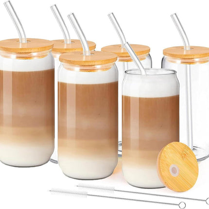 Lot de 6 verres à boire avec couvercles et pailles - Idéal pour l'eau, les cocktails, le whisky, les sodas - Verres à café glacé de 500 ml - Verres en forme de canette - Verres à cocktail en forme de canette de bière, moule à glaçons