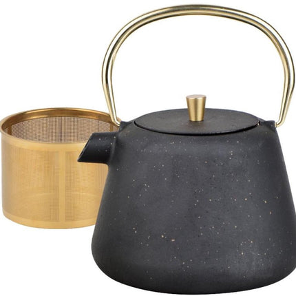 Kinghoff Théière en Fonte avec Infuseur - 1 Litre - Noir avec Accents Dorés - Modèle KH1932