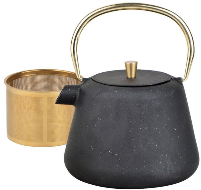 Kinghoff Théière en Fonte avec Infuseur - 1 Litre - Noir avec Accents Dorés - Modèle KH1932