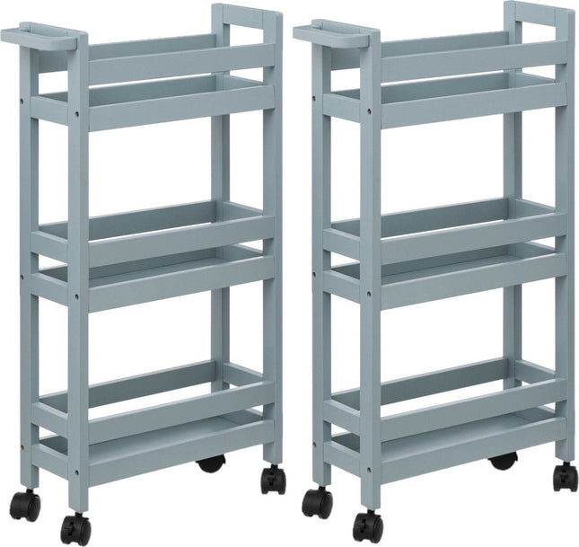 5Five Chariot de cuisine – Lot de 2 – 3 étages – Bleu givré – P15 x L40 x H75 cm