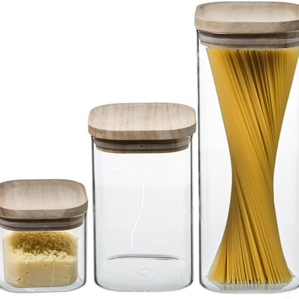 Lot de 3 bocaux/pots de conservation en verre avec couvercle en bois - 500 ml - 1000 ml - 1800 ml - Pots de conservation avec couvercle hermétique