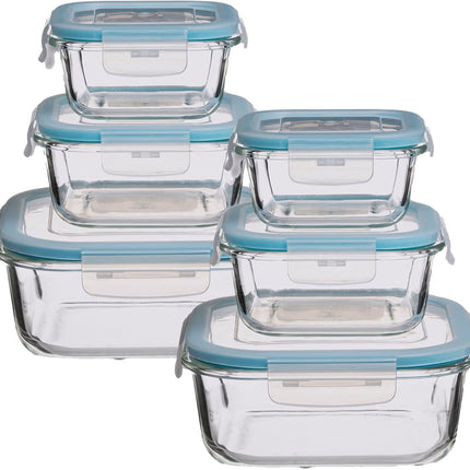 5Five Boîtes de conservation avec couvercle - verre - lot de 6 pièces - 330/530/1180 ml - hermétiques - avec clips