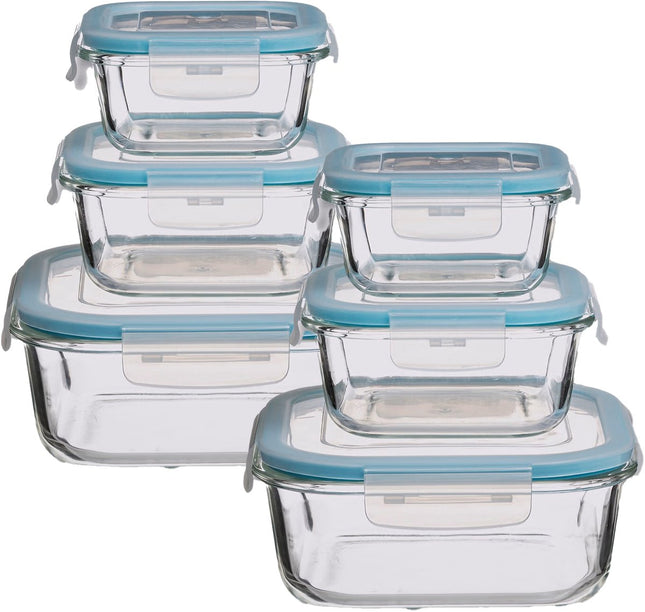 5Five Boîtes de conservation avec couvercle - verre - lot de 6 pièces - 330/530/1180 ml - hermétiques - avec clips