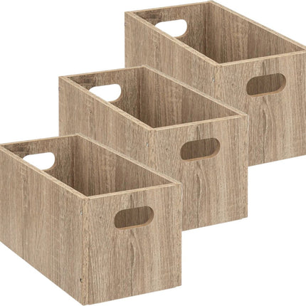 5five Paniers/boîtes de rangement en bois - Lot de 3 pièces - Marron clair - 7 Litres - 31 x 15 x 15 cm - Boîtes de rangement - Paniers pour étagères