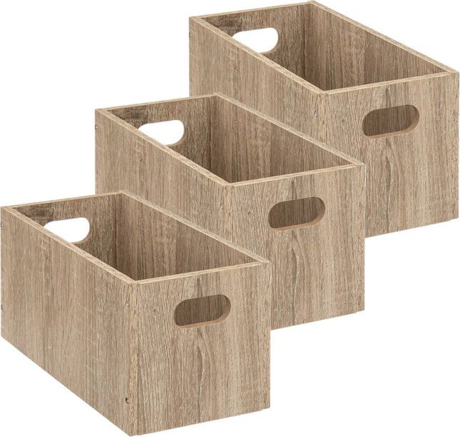 5five Paniers/boîtes de rangement en bois - Lot de 3 pièces - Marron clair - 7 Litres - 31 x 15 x 15 cm - Boîtes de rangement - Paniers pour étagères