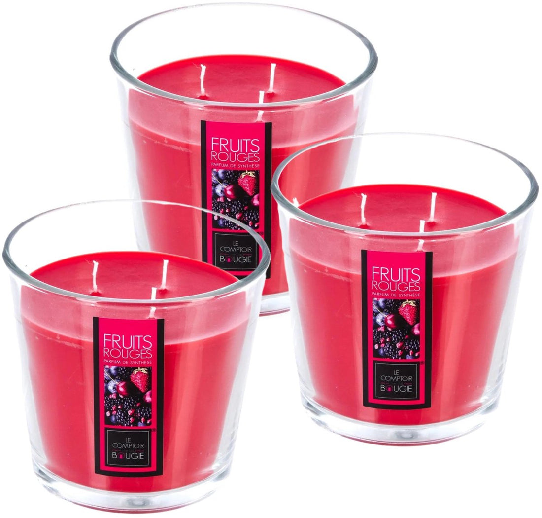 Atmosphera Candles Geurkaars - 3x - in glas - rood fruit aroma - 40 branduren - 13 x 12 cm - woondecoratie - geurkaarsen