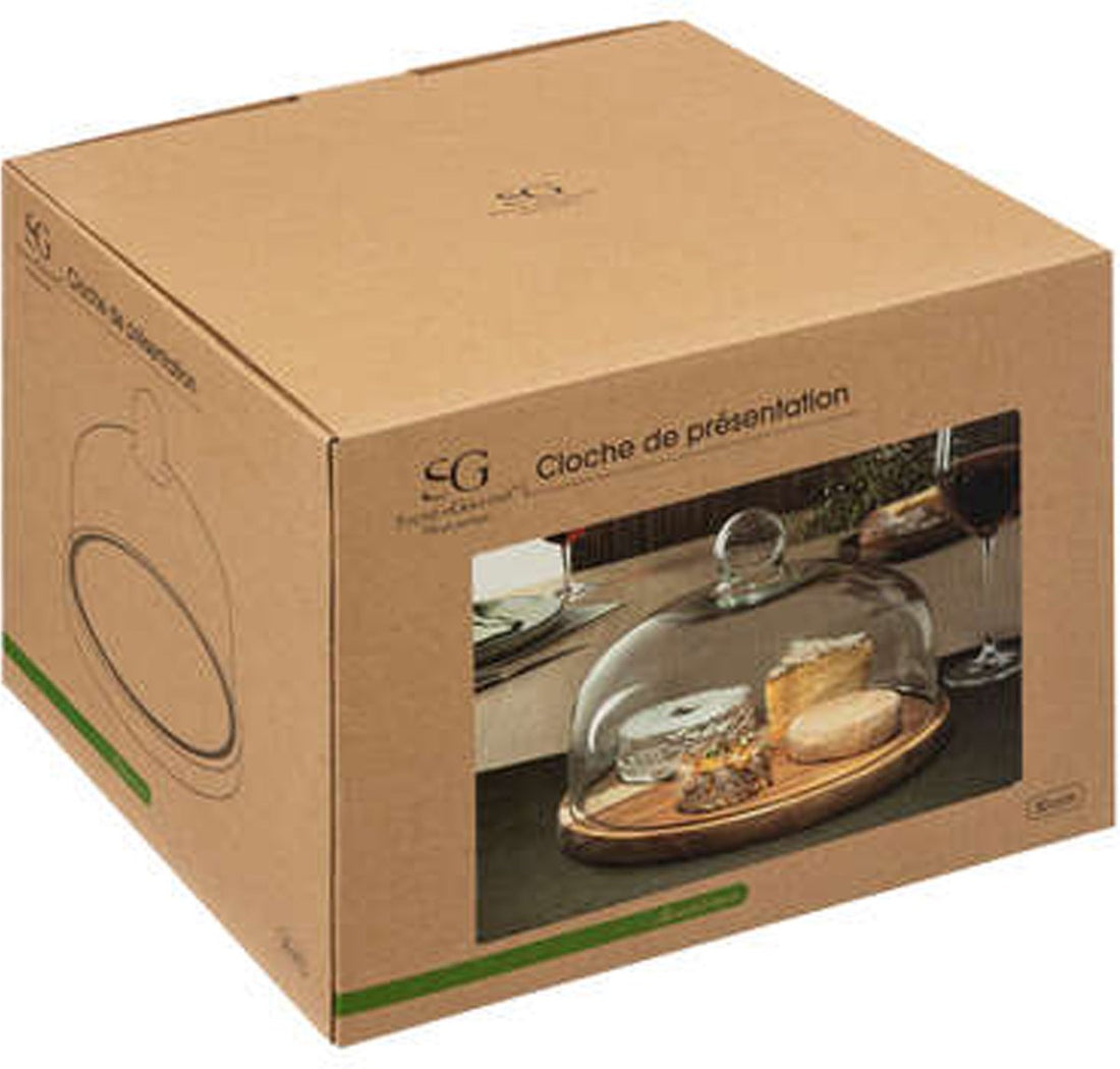Secret de Gourmet Serviertablett mit Glasglocke - Akazienholz - 30 cm - Servierplatte/Käseplatte/Kuchenplatte - rund