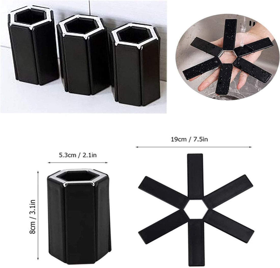 Topfuntersetzer - Bis 220 Grad - Schwarzer Untersetzer - Durchmesser 19 cm - Zusammenklappbar - 3er-Set