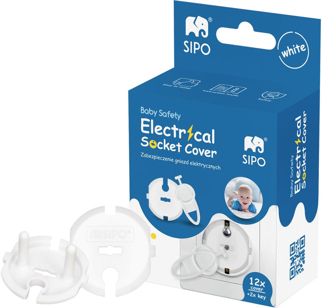 SIPO Protection de Prise - Kit de 12 Plaques Blanches Type F - Protection des Doigts pour Enfants - SBS-F20