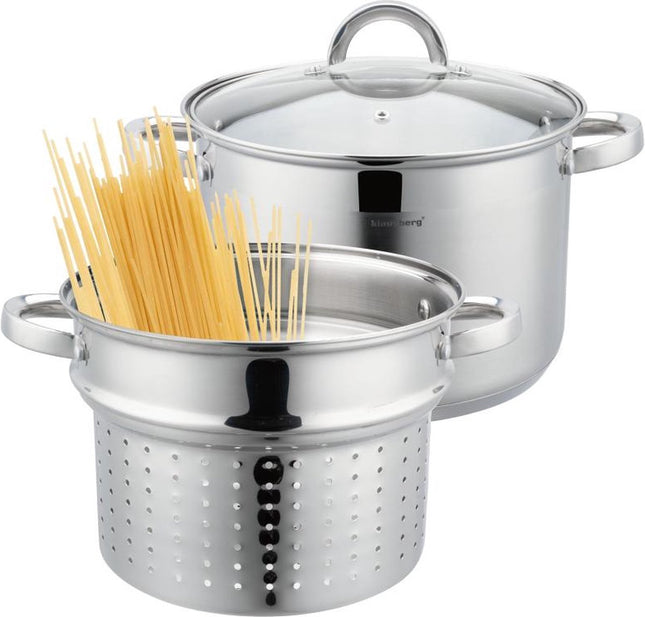 Klausberg 7738 - Faitout avec insert spécial pâtes - 2 pièces - 24 cm - 7,5 litres - acier inoxydable - toutes sources de chaleur