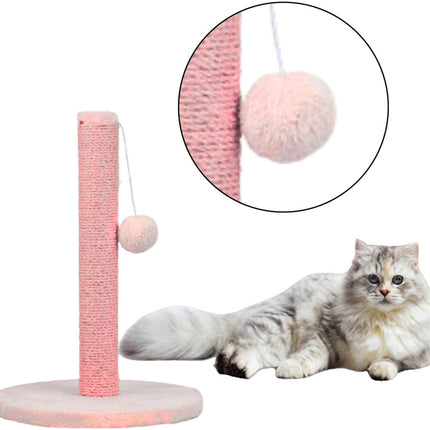 Krabpaal voor Katten Laag 40 cm Roze - Met Sisal - Paal en Hangend Speeltje met Pompon - Speelplezier voor de Kat - Roze Krab Paal - Krabpaal - Kat en Kittens