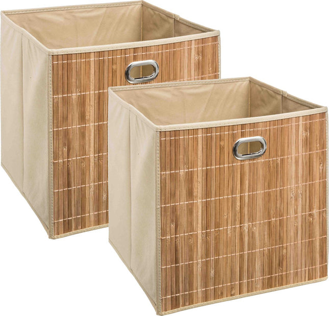 5Five Panier de rangement/panier de placard - 3x - beige - lin/bambou - 31 x 31 x 31 cm - 29 litres - Paniers pour étagères modulaires
