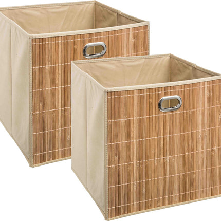 5Five Panier de rangement/panier de placard - 4x - beige - lin/bambou - 31 x 31 x 31 cm - 29 litres - Paniers pour étagères