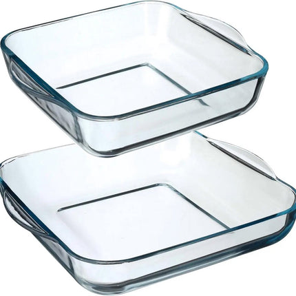 Plats à four Secret de Gourmet - Carrés - Verre - 2x - Dia 22/29 cm