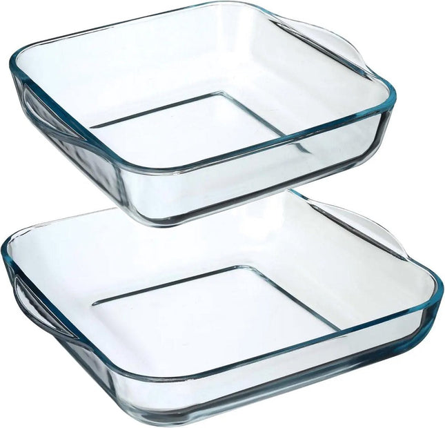 Plats à four Secret de Gourmet - Carrés - Verre - 2x - Dia 22/29 cm