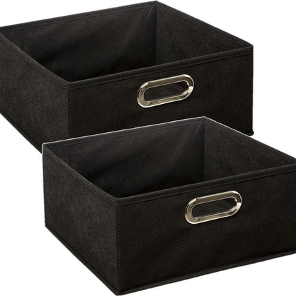 5Five Panier de rangement/panier de placard - Lot de 2 - Noir - Lin - 14 litres - 31 x 31 x 15 cm - Boîte de rangement - Paniers pour étagères