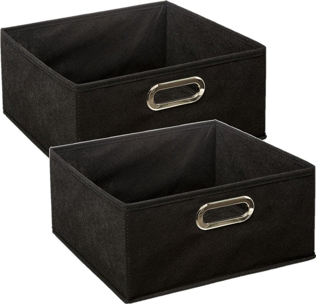 5Five Panier de rangement/panier de placard - Lot de 2 - Noir - Lin - 14 litres - 31 x 31 x 15 cm - Boîte de rangement - Paniers pour étagères