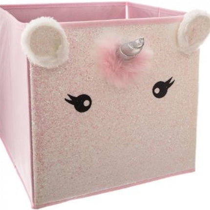 Atmosphera Kids Boîte de rangement Licorne avec oreilles - 29x29x29cm - Pliable - Rose