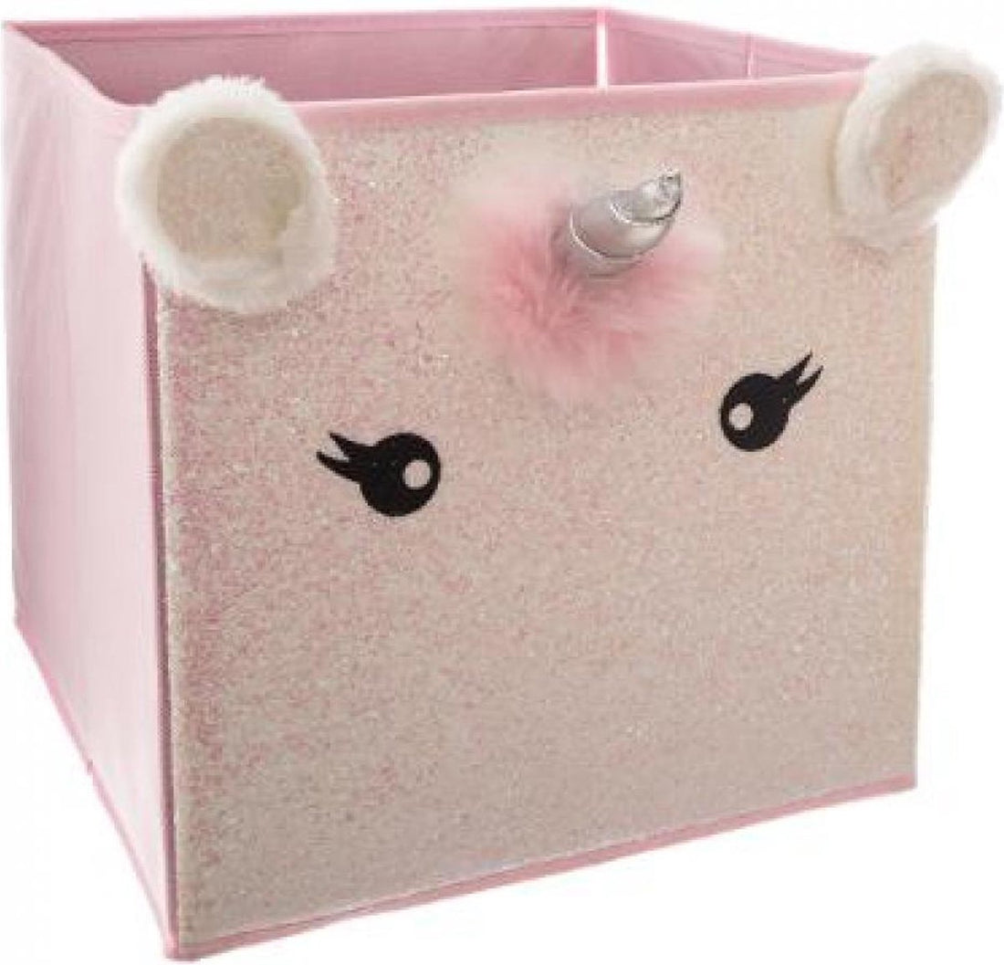 Atmosphera Kids eenhoorn opbergdoos met oortjes – opvouwbaar, roze, 29 cm