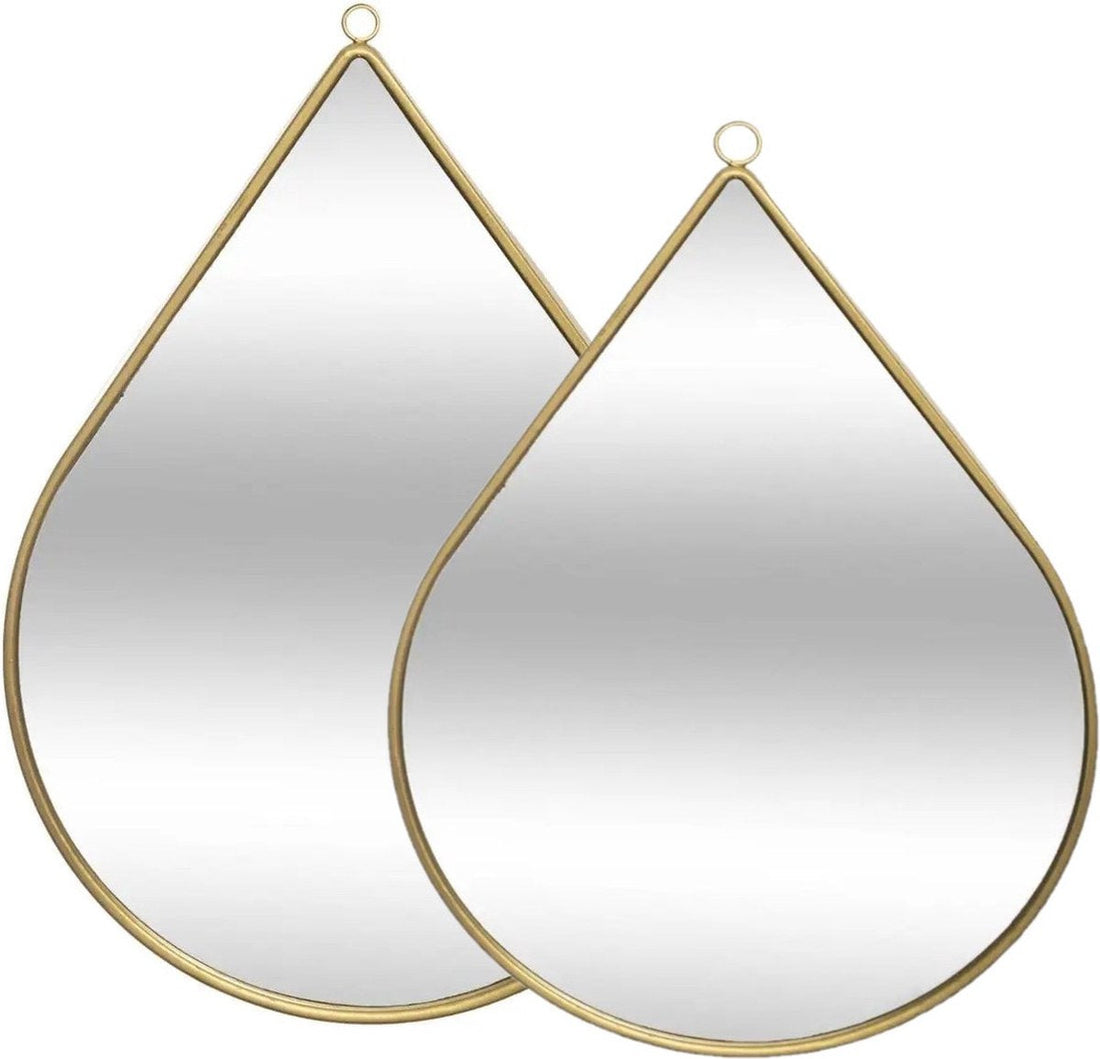 Set of 2x mirrors/wall mirrors teardrop metal gold - Home decoration/accessories
