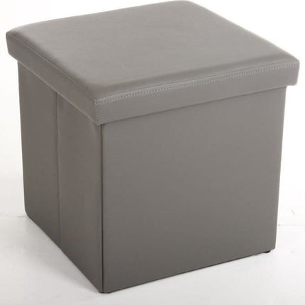 Atmosphera Pouf/Repose-pieds/Boîte de rangement - gris - PVC/MDF - 38 x 38 cm - pliable