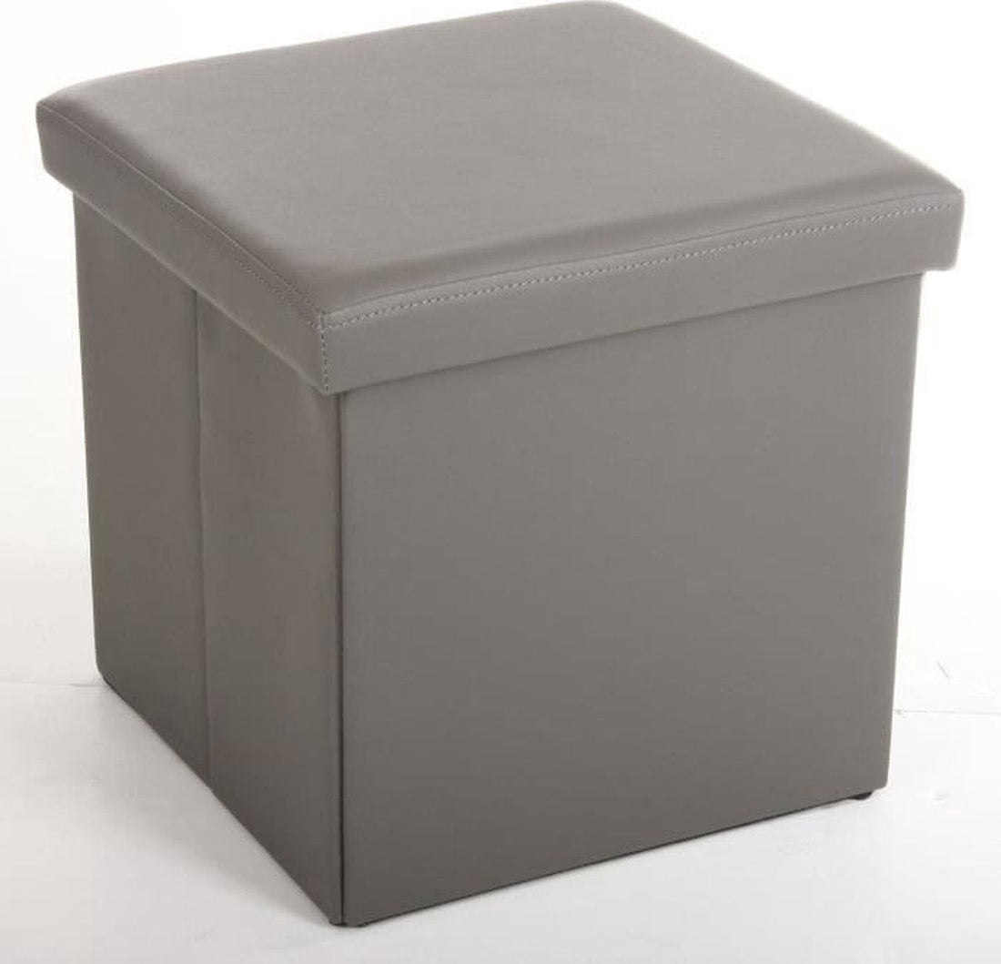 Atmosphera Pouffe / Ottoman / footstool - storage box - grey - pvc / mdf - 38 x 38 cm - foldable