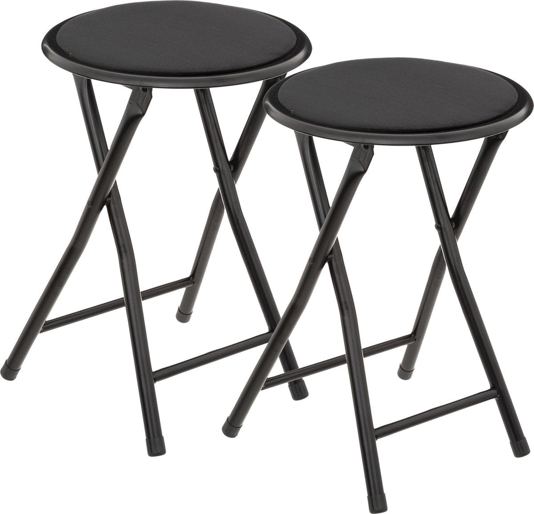5Five Bijzet krukje/stoel - 4x - Opvouwbaar - zwart fluweel - 29 x 45 cm