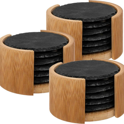 Secret de Gourmet Sous-verres en ardoise avec support - 18 pcs - anthracite - 10 cm