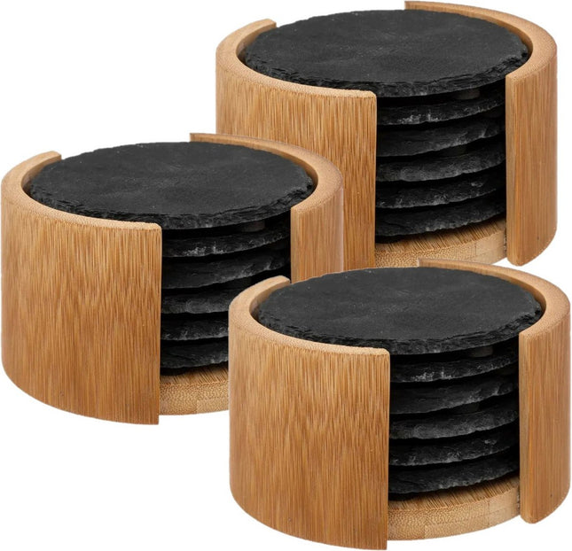 Secret de Gourmet Sous-verres en ardoise avec support - 18 pcs - anthracite - 10 cm