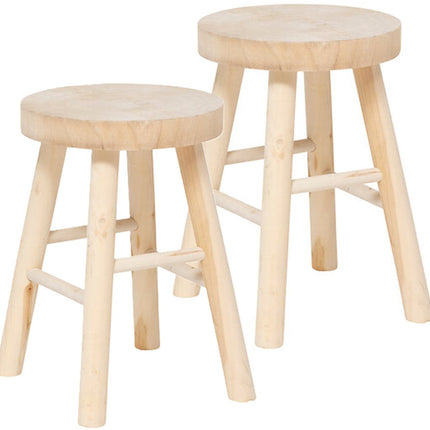 Atmosphera Tabouret d'appoint modèle Woody - 2x - marron clair - bois de paulownia - D28 x H41 cm - petite table d'appoint