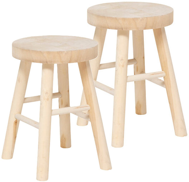 Atmosphera Tabouret d'appoint modèle Woody - 2x - marron clair - bois de paulownia - D28 x H41 cm - petite table d'appoint
