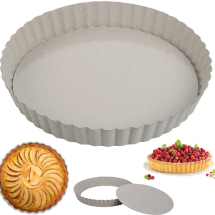 KINGHoff KH-1969 Vorm voor Taart met Uitneembare Bodem - Ø 25 cm - Marmermotief Antiaanbaklaag - Voor Quiche en Taarten - Bakvorm met Losse Bodem