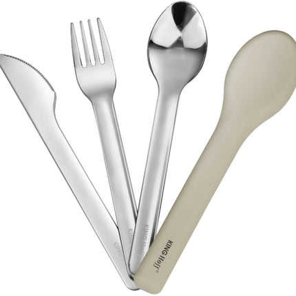KINGHOFF Couverts 3-en-1 en Acier Inoxydable - Étui Portable en Silicone - Comprend Couteau, Fourchette et Cuillère - KH-1954 - Kit de Couverts de Camping - Set de Couverts de Voyage -