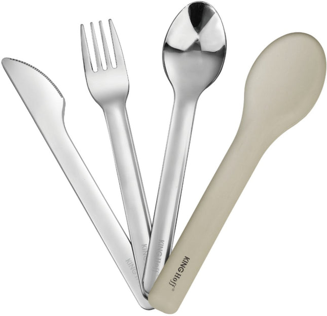 KINGHOFF Couverts 3-en-1 en Acier Inoxydable - Étui Portable en Silicone - Comprend Couteau, Fourchette et Cuillère - KH-1954 - Kit de Couverts de Camping - Set de Couverts de Voyage -