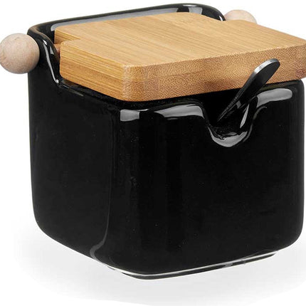 Kinvara Sucrier avec couvercle - noir - 190 ml - porcelaine - bambou - 7,5 x 11 x 7,5 cm