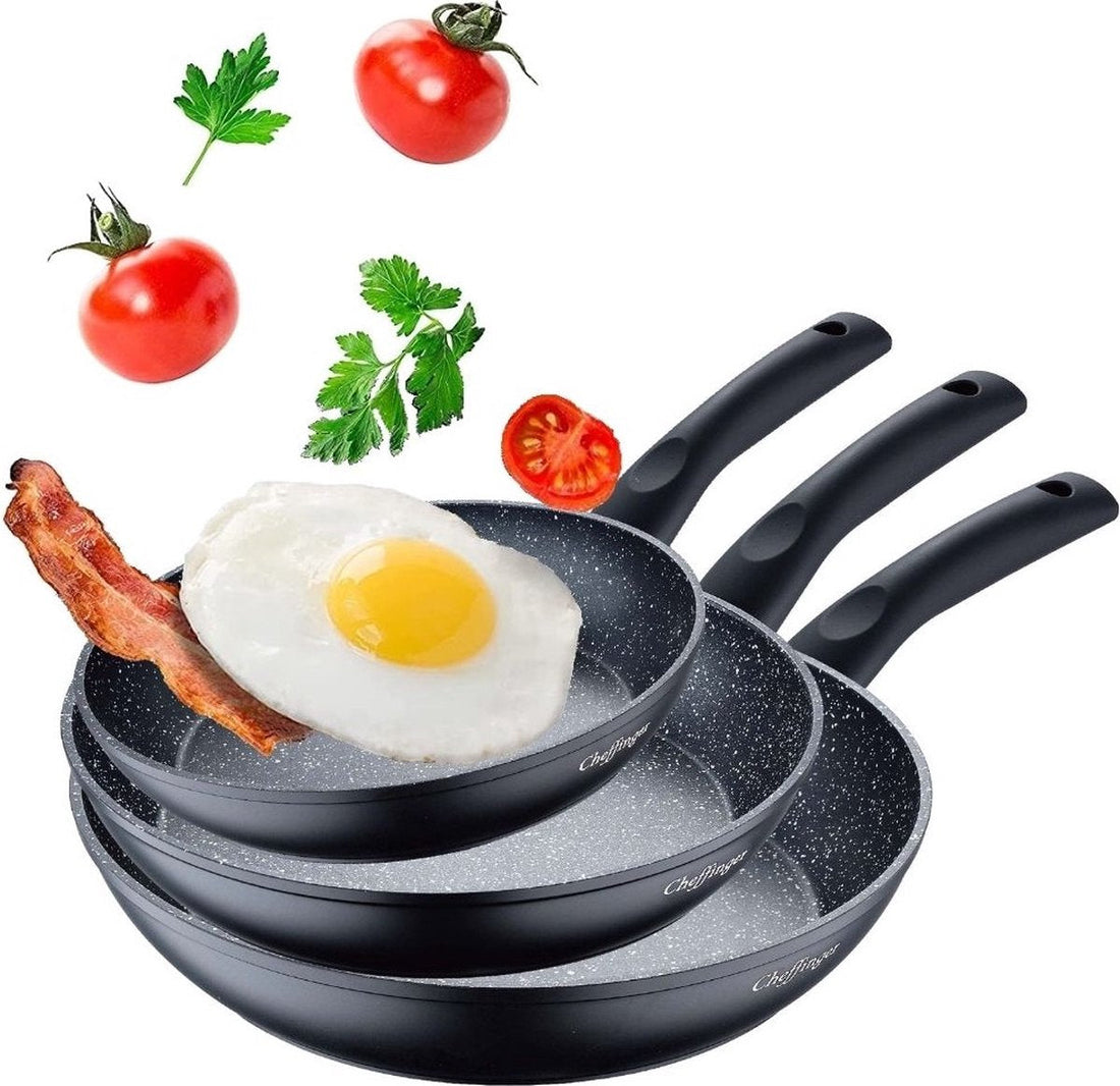 Cheffinger 3-Piece Pan Set - Marble Coating - Dishwasher Safe