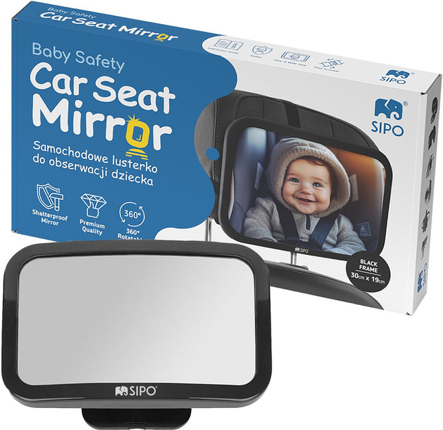 SIPO Rétroviseur de surveillance bébé - Miroir de sécurité pour siège auto - Montage rapide - 19x30 cm - 1 pièce