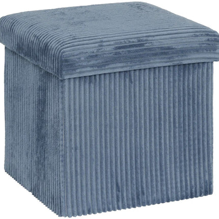Tabouret/Pouf Essential Ribcord - pliable - bleu - MDF/polyester - 38 x 38 cm - avec rangement - sièges supplémentaires
