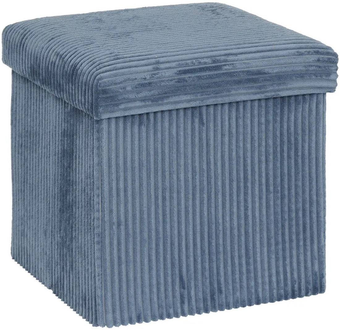 Hocker / Sitzpouf Essestial Ribcord - faltbar - blau - MDF/Polyester - 38 x 38 cm - mit Stauraum - zusätzliche Sitzgelegenheit