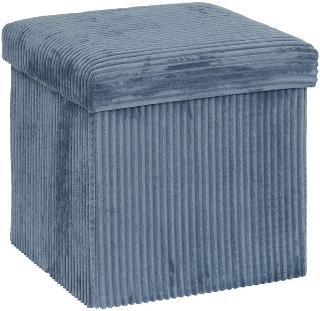 Tabouret/Pouf Essential Ribcord - pliable - bleu - MDF/polyester - 38 x 38 cm - avec rangement - sièges supplémentaires