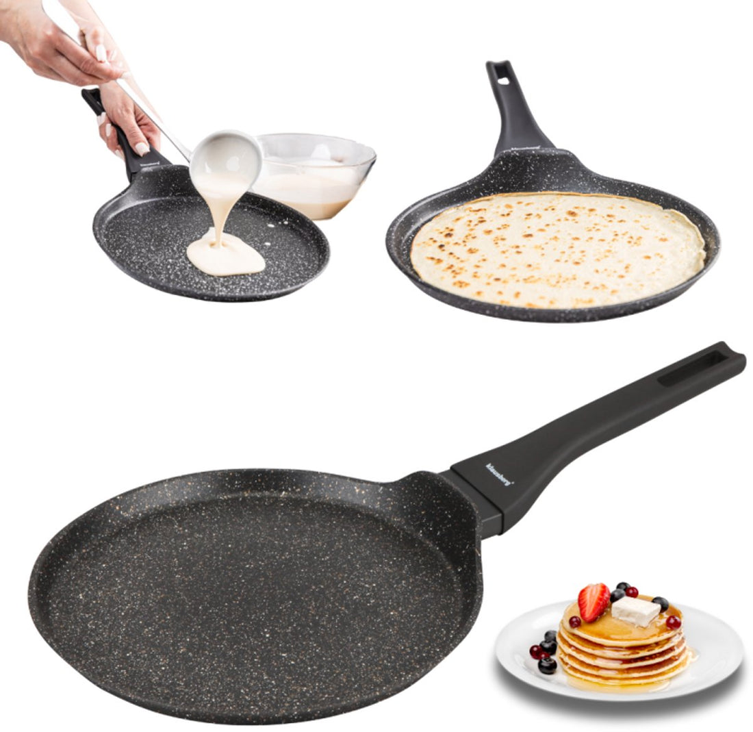 Klausberg KB-7957 Pfannkuchenpfanne 24 cm | Marmor Antihaftbeschichtung | Induktionsgeeignet | Schwarz | Crepepfanne