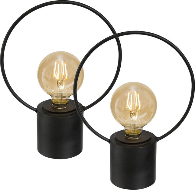 Atmosphera lampe LED - 2x - noir - métal - sans fil - H27.5 - vintage - lampe de table/lampe de chevet