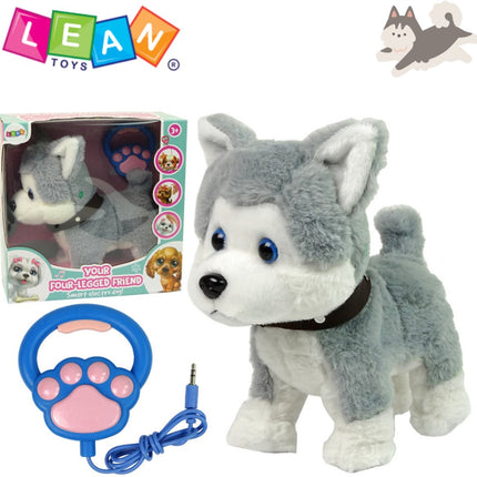 LeanToys - Chien Interactif Husky - Chien en Peluche Qui Marche et Aboie avec Laisse - Tête Mobile, Queue Qui Remue, Son et Musique - Chien Jouet pour Enfants - Animal en Peluche Interactif - Peluche - Cadeau Enfants + E-Book Gratuit