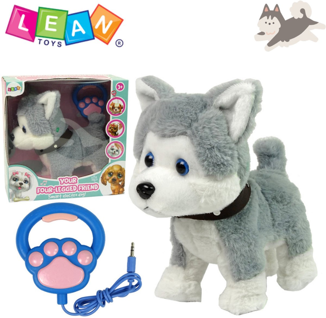 LeanToys - Interactieve Hond Husky – Lopende & Blaffende Pluche Hond met Leash – Bewegende Kop, Kwispelende Staart, Geluid & Muziek – Speelgoed Hond voor Kinderen – Interactief Pluche Dier – Knuffeldier – Cadeau Kinderen + Gratis E-Book