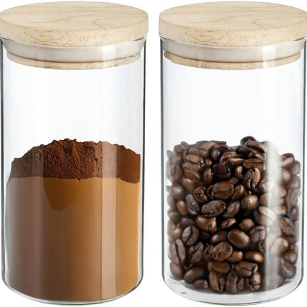 2x bocaux de conservation en verre de 1L avec couvercle en bois - 1000 ml - Bocaux de conservation avec couvercle hermétique