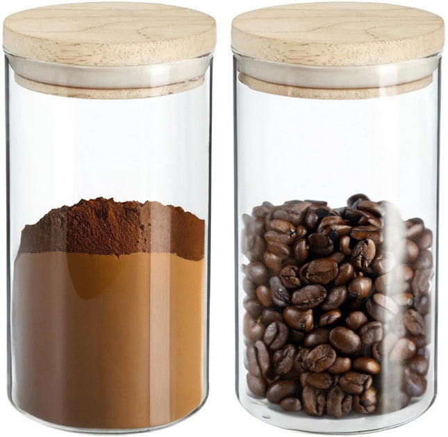 2x bocaux de conservation en verre de 1L avec couvercle en bois - 1000 ml - Bocaux de conservation avec couvercle hermétique