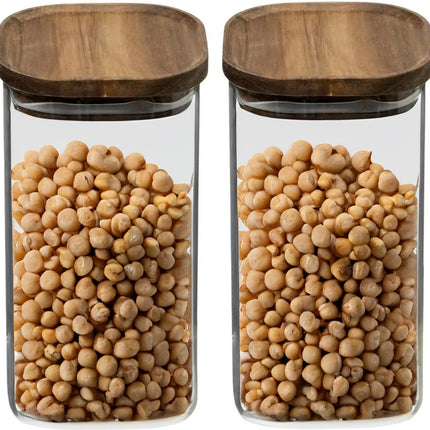 5Five Boîte de conservation alimentaire - 3x - verre avec couvercle en bois d'acacia - 1600 ml - avec couvercle hermétique